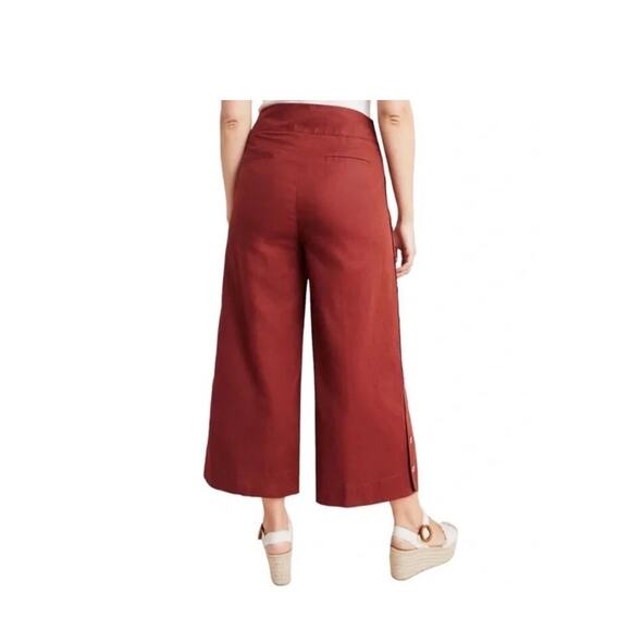 Anthropologie Pants Women’s 6 Brown Wide Leg Crop Side Button High Rise Linen - Picture 3 of 9